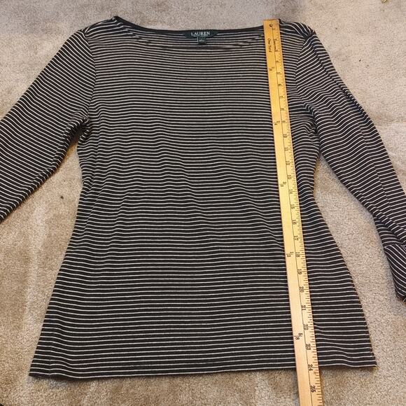 Lauren Ralph Lauren Green Label Size Large L White Black Fanned Sleeve Stripes - Picture 7 of 9